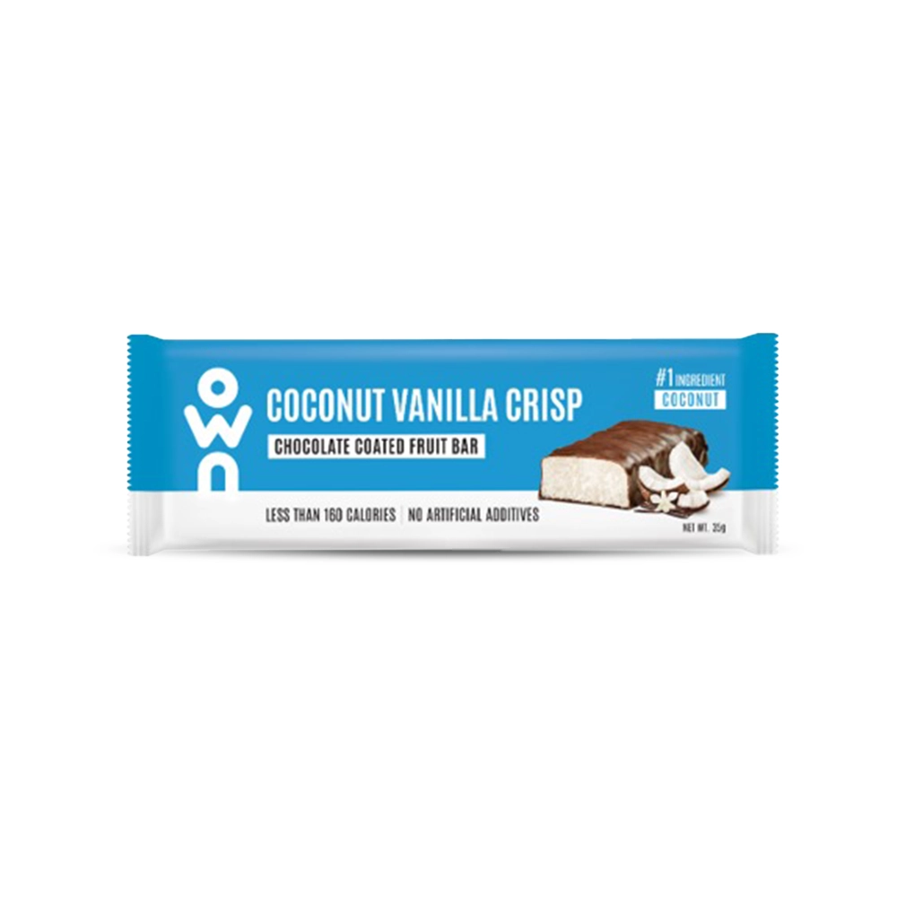 28003_1.webp OWN Coconut Vanilla Crisp Chocolate Coated Fruit Bar | Low-Calorie Snack | 35g - Image 1