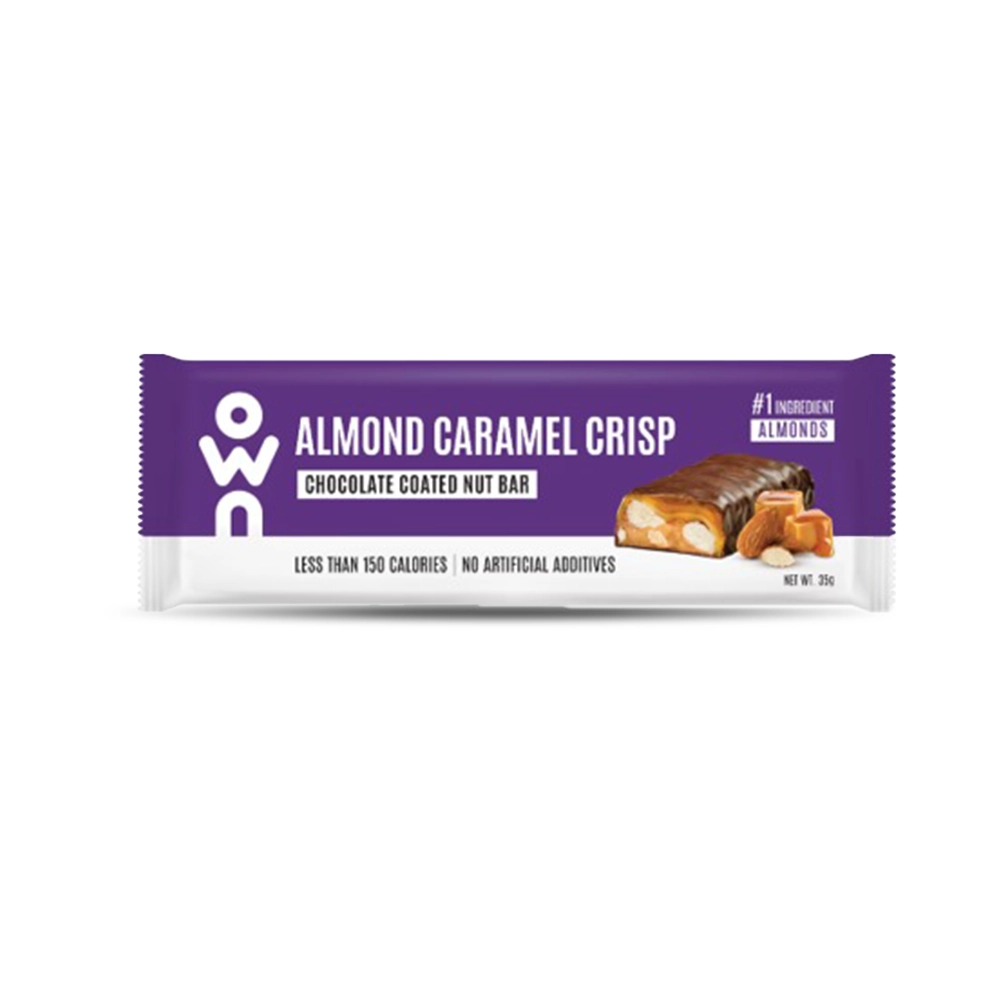 28005_1.webp OWN Almond Caramel Crisp Chocolate Coated Nut Bar | Low-Calorie Snack | 35g - Image 1