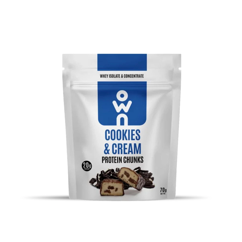 28006_1.webp OWN Cookies & Cream Protein Chunks | High-Protein Snack | 70g - Image 1