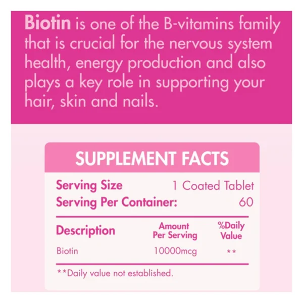 Organic Nation Biotin 10,000 MCG | 60 Tablets for Hair Growth - Image 2