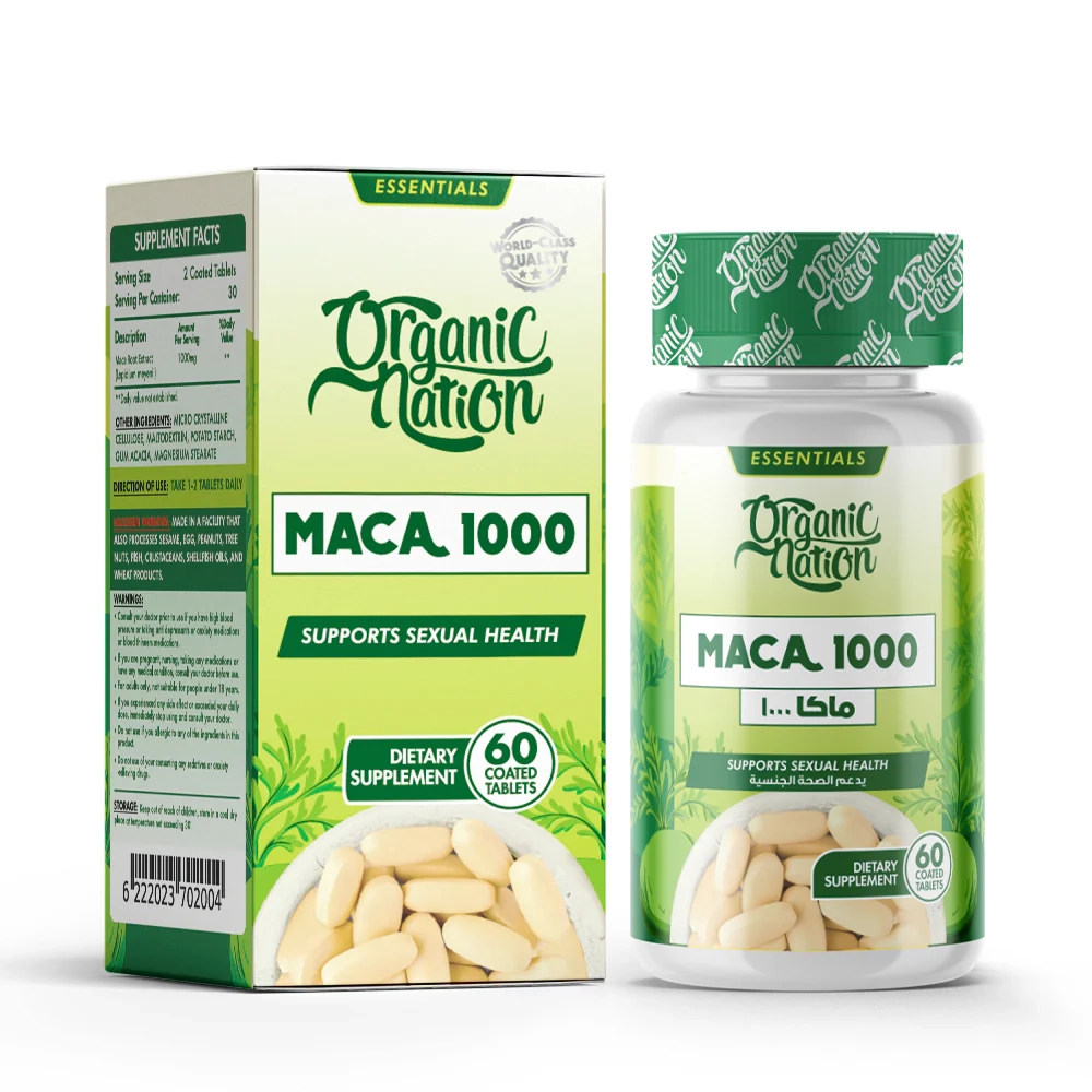 Organic-Nation-Maca1000-30Serv.-14238-60Tablets_1.webp Organic Nation Maca 1000 | 60 Tablets, Supports Energy & Sexual Health - Image 1