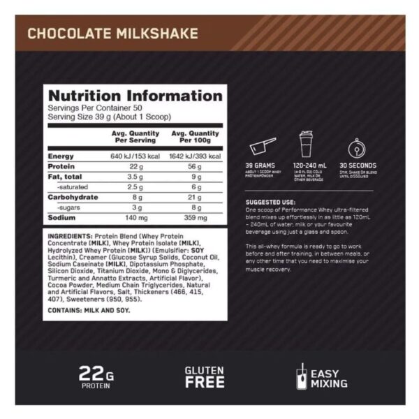 Optimum Nutrition Performance Whey Protein Powder 50 Servings 100 Whey Protein Complex 2