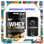 Nutrex 100% Whey Protein Powder | 10lbs – 128 Servings + Rule1 Glutamine 75 Serv
