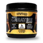 Front view of Novogen Pharma Micronized Creatine Monohydrate 300g container with 60 servings