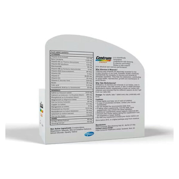 centrum energy 30 tablets nutrition facts original label