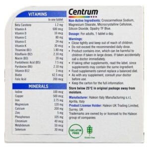 centrum men 30 tablets nutrition facts original label